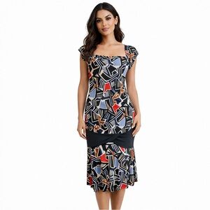 Diane Von Furstenberg DVF Silk Blend Geometric Print Drop Waist Dress Size 2.
